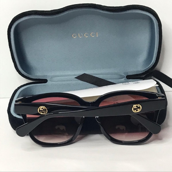 💯 - New- Gucci Sunglasses Women's GG0800SA 002 Black/Red Gradient Lenses 56mm - Picture 9 of 15